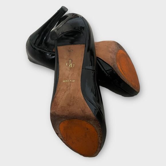 Cole Haan Women Black Patent Leather Slip-On Heels Sz 7.5 Office Versatile - Picture 3 of 9